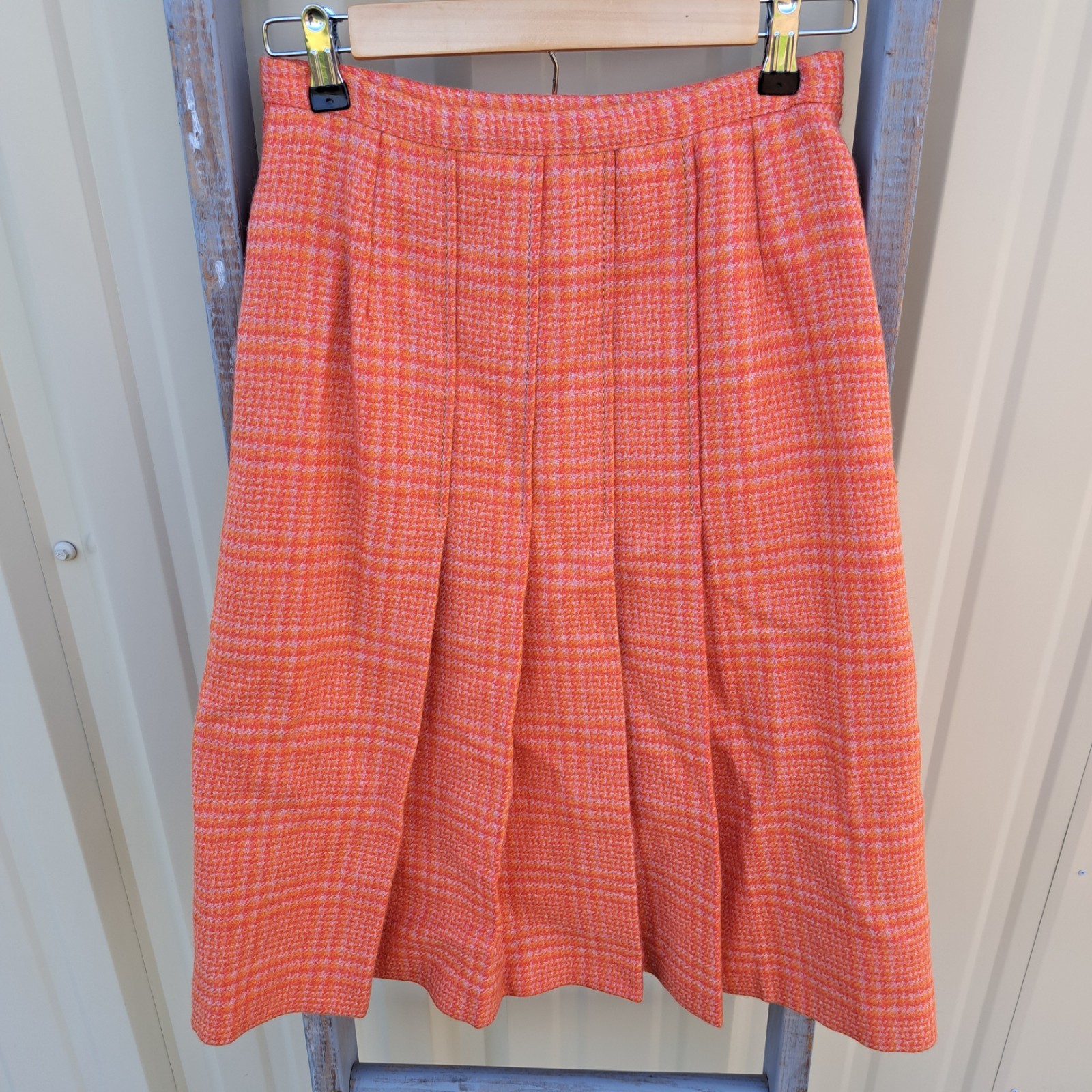 Vintage Wool Pleated Orange Preppy School Girl Skirt Size 0/2 XS 1950&rsquo;s 60&rsquo;s