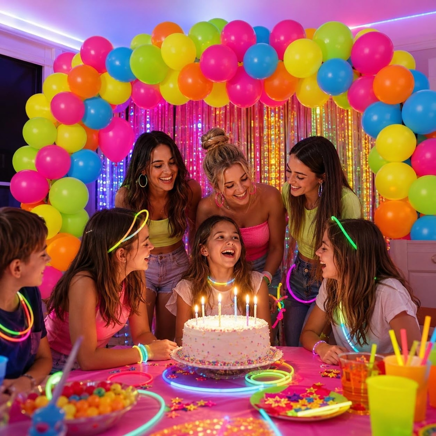 Rainbow Balloons, 50Pcs 12 Inches Yellow Orange Hot Pink Lime Green Neon Ball…