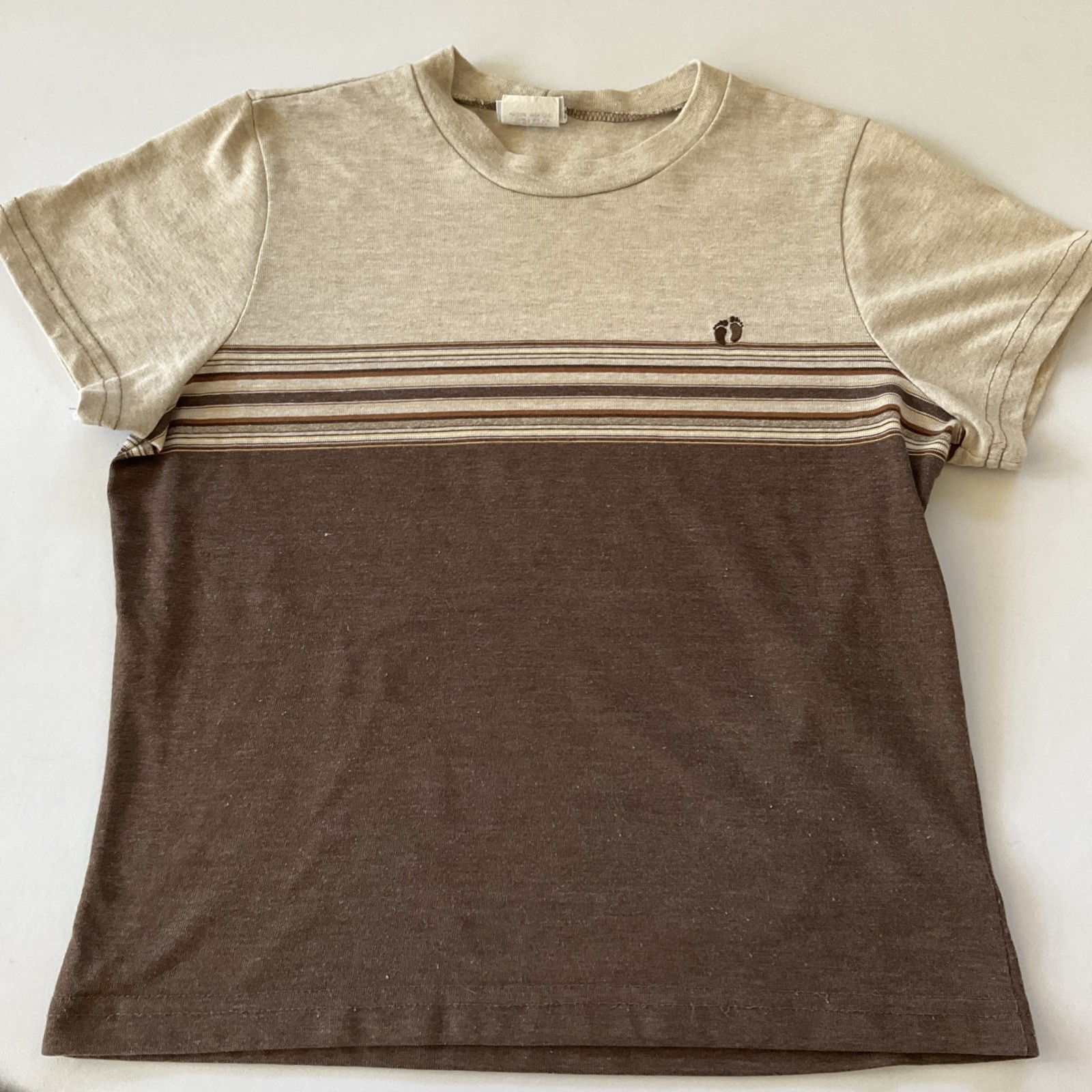 Vintage 80s HANG TEN Women&rsquo;s Surf Skater T Shirt Size L Brown Striped Baby Tee