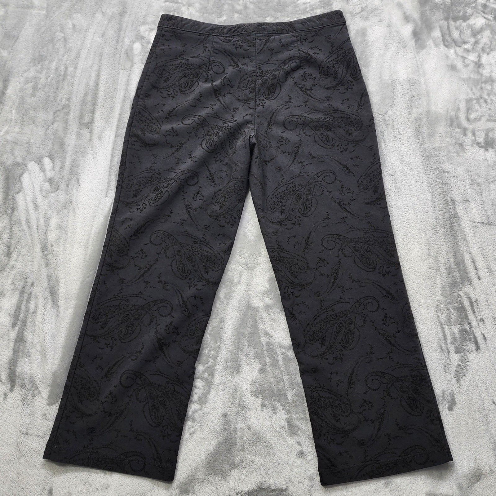 Vintage Dress Pants Womens 14 Black Velvet Flocked Floral Paisley Print Formal