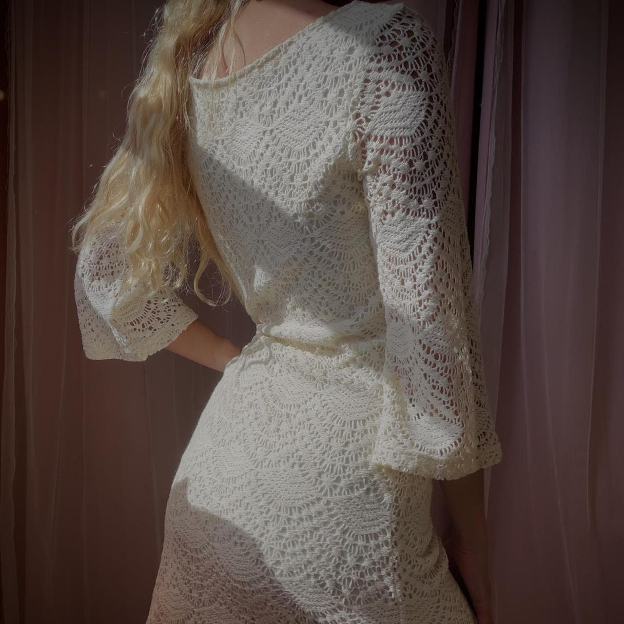 1990s cream crochet dress