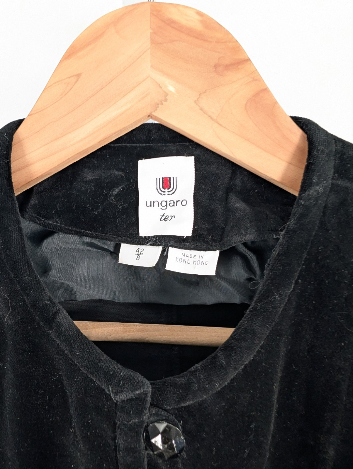Emanuel Ungaro Ter Vtg 80s Neo Victorian Black Velvet Pleated Puff Jacket 34&Prime;