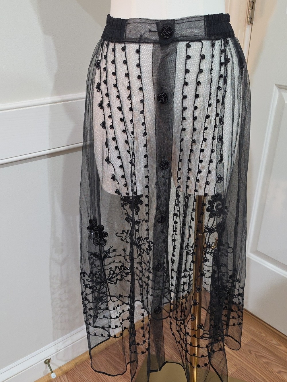 Vintage 90s Kenar Studio Hand-Beaded Sheer Mesh 2-Piece Vest & Skirt Set- Size S