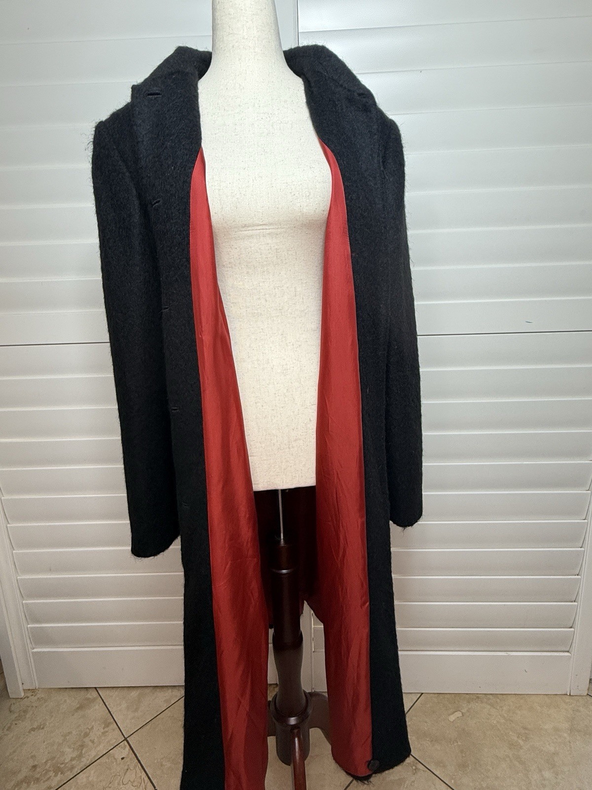 Vintage Amanda Smith Black Long Button-Front Wool/Alpaca/Mohair Trench Coat-14