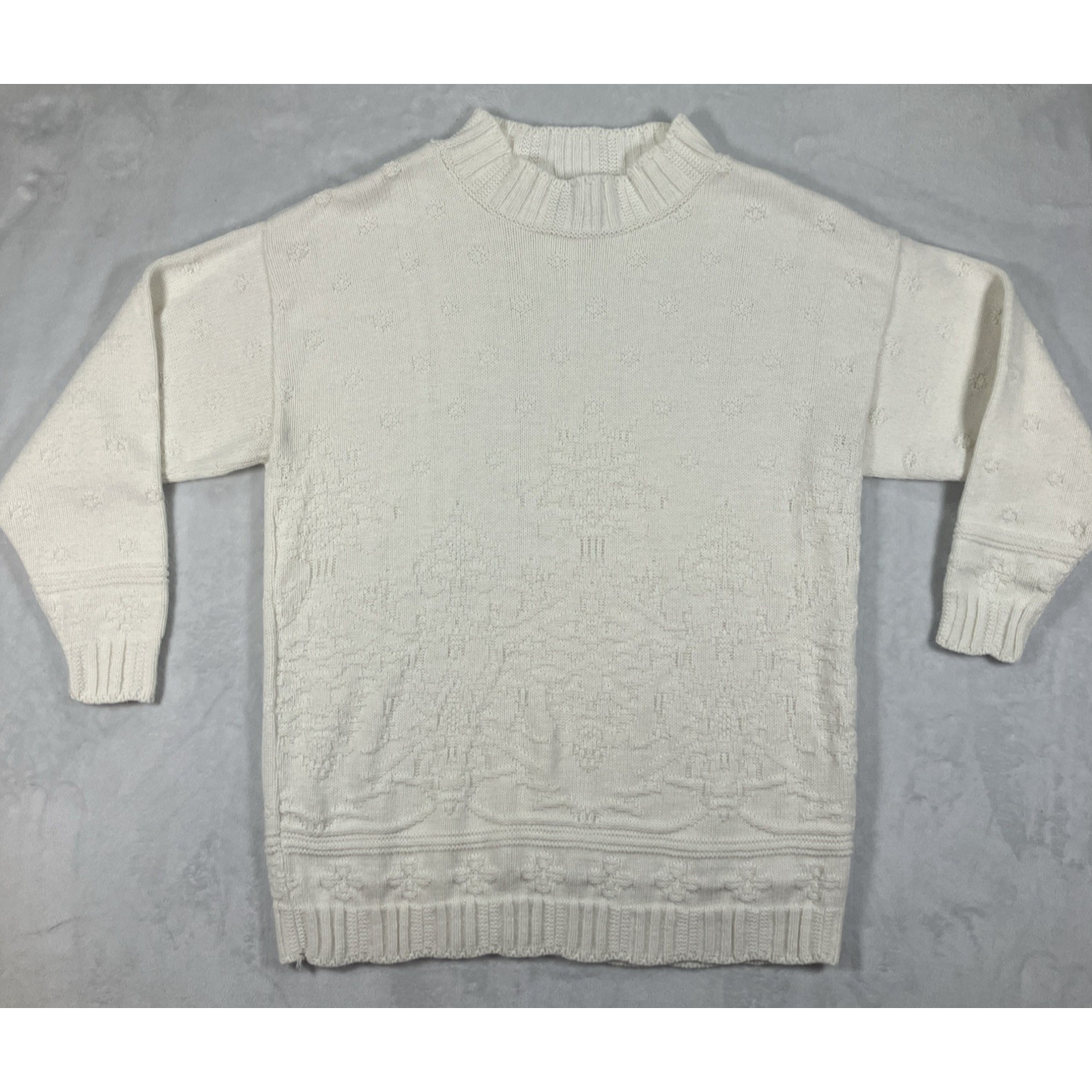 Vintage Sweater Size Large 90s Preppy Christmas White Knit Granny Grandmacore