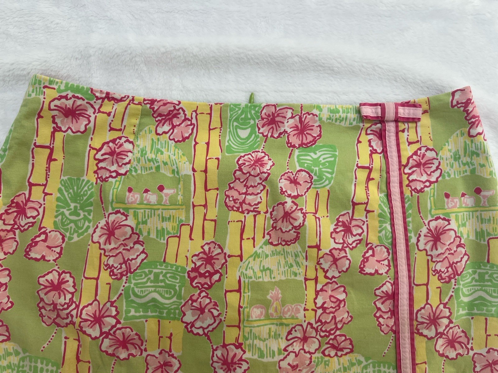VTG 90s Lilly Pulitzer Mini Skort Lime Green Pink Flowers Tiki Summer Bow S 10