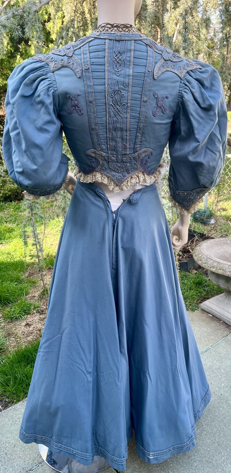 ANTIQUE EDWARDIAN BLUE WOOL 2PC WALKING SUIT DRESS