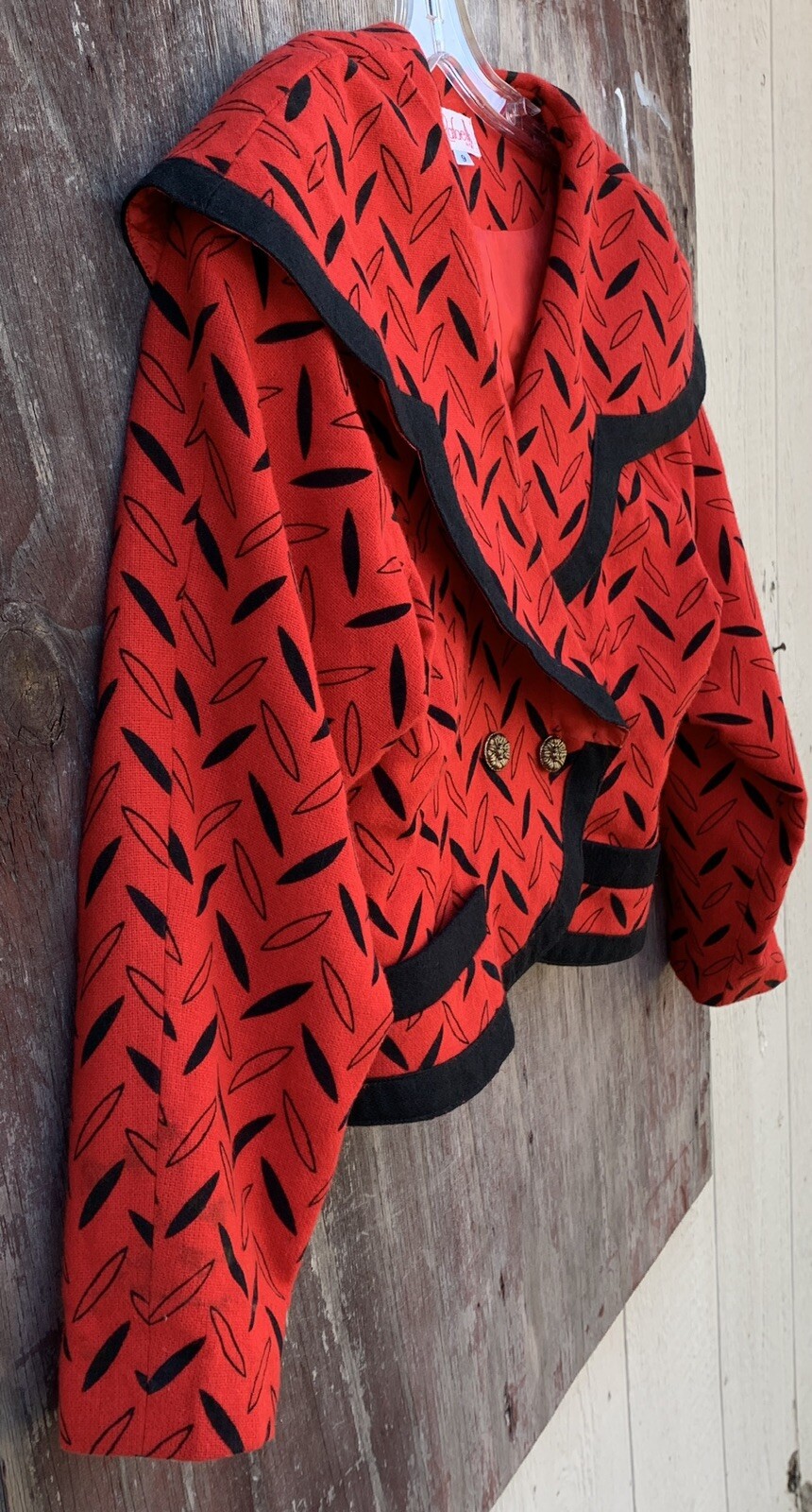 Vintage Rafaella Petites Blazer Jacket Red Black Geometric 80s 1980s Size 9
