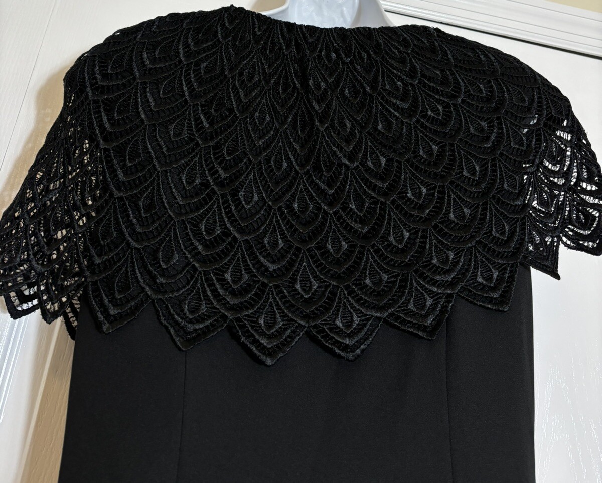 Vtg Cachet Bari Protas black Short Sleeve blazer lace collar shoulder pads sz 10