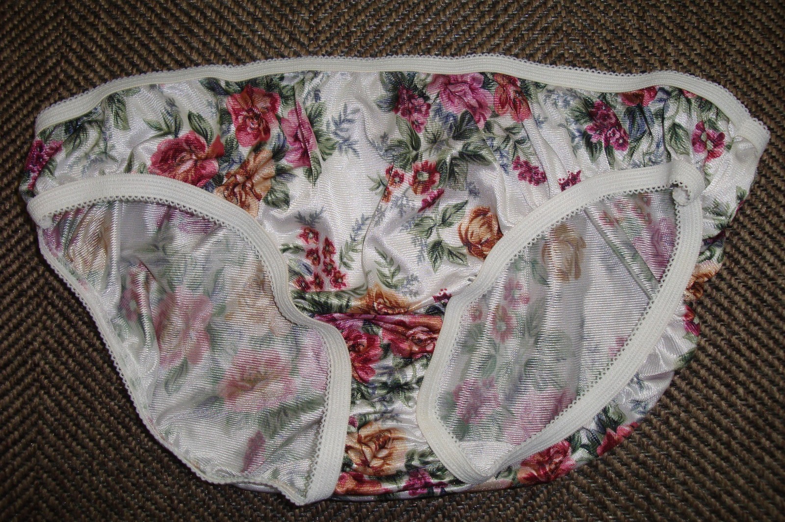 Vintage L Petra Fashions Floral Bikini Panty Very Stretchy Shimmery Silky
