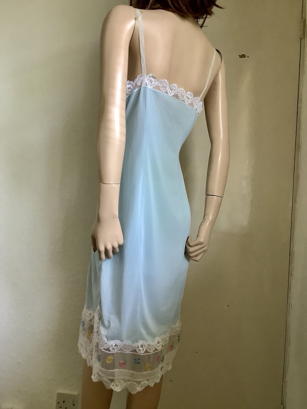 Vtg Mint Sheer Perlon Nylon Deep MultColoured Lace Full Slip Petticoat 14 (EU 42