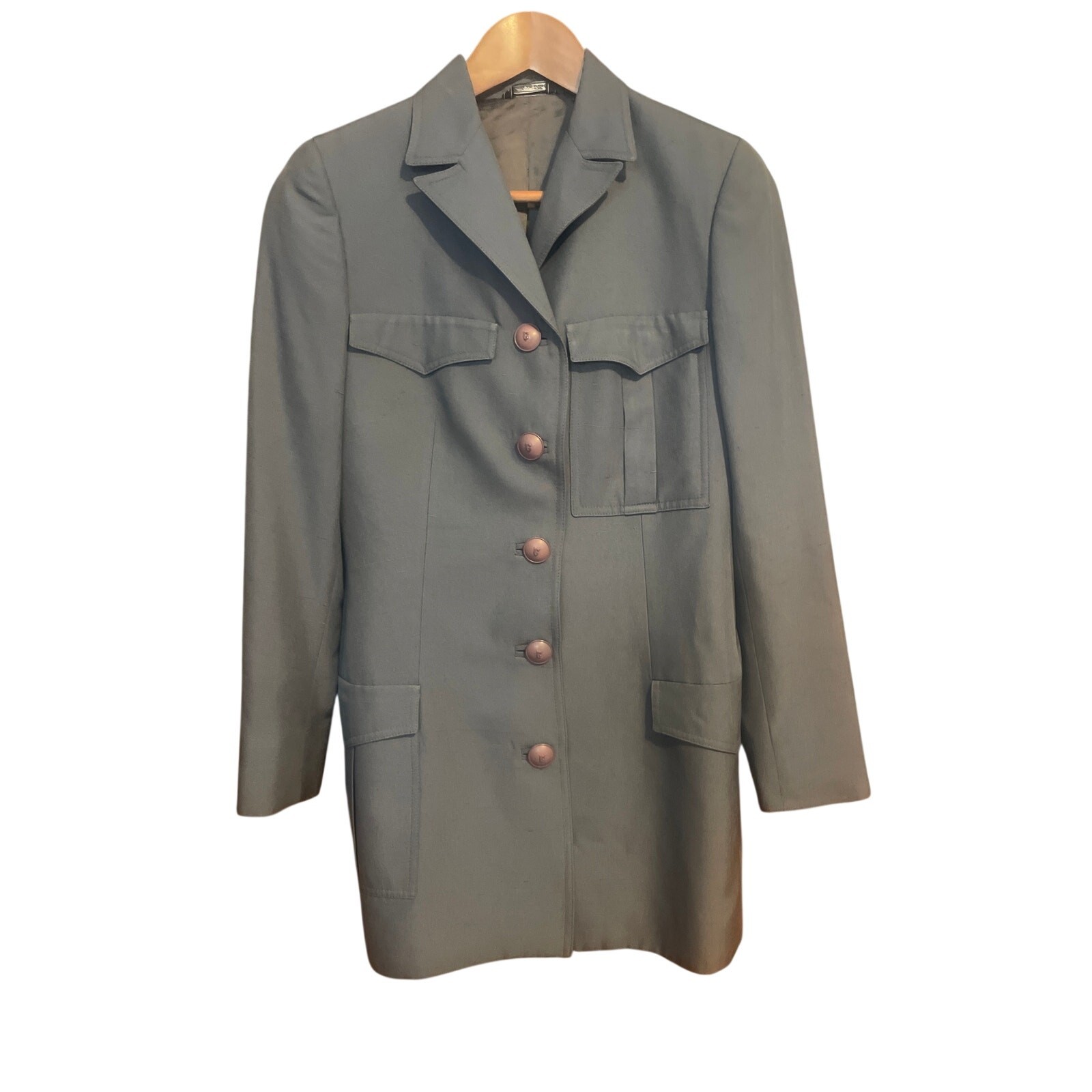 VERSACE Couture Gray Fitted Military Jacket Dress Length Size 4
