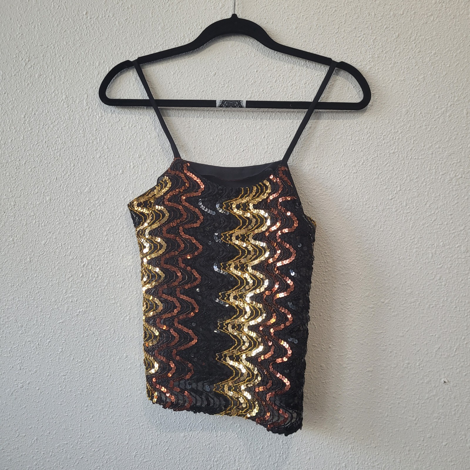 Vintage 70&rsquo;s Disco Gold, Copper Black Sequined Sheer Tank Top Small