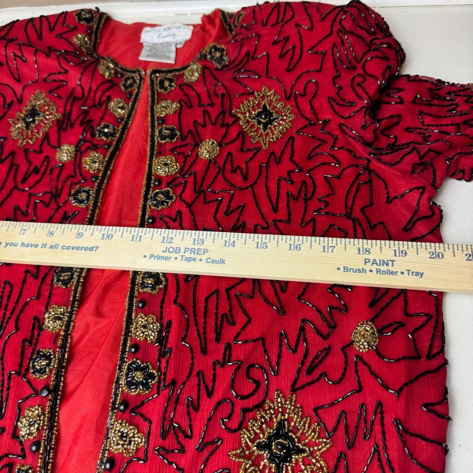Papell Boutique Vintage Red Silk Beaded Sequin Jacket XL Eclectic Grandmacore