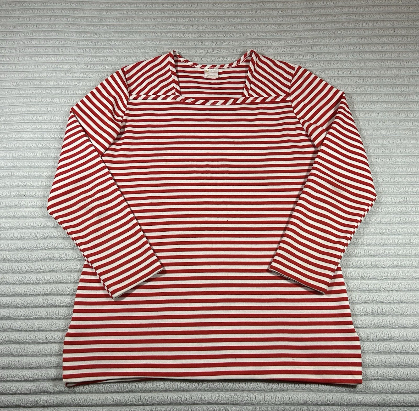 70s JC Penney Fashions Womens Red White Striped Shirt Sz L Square Neck