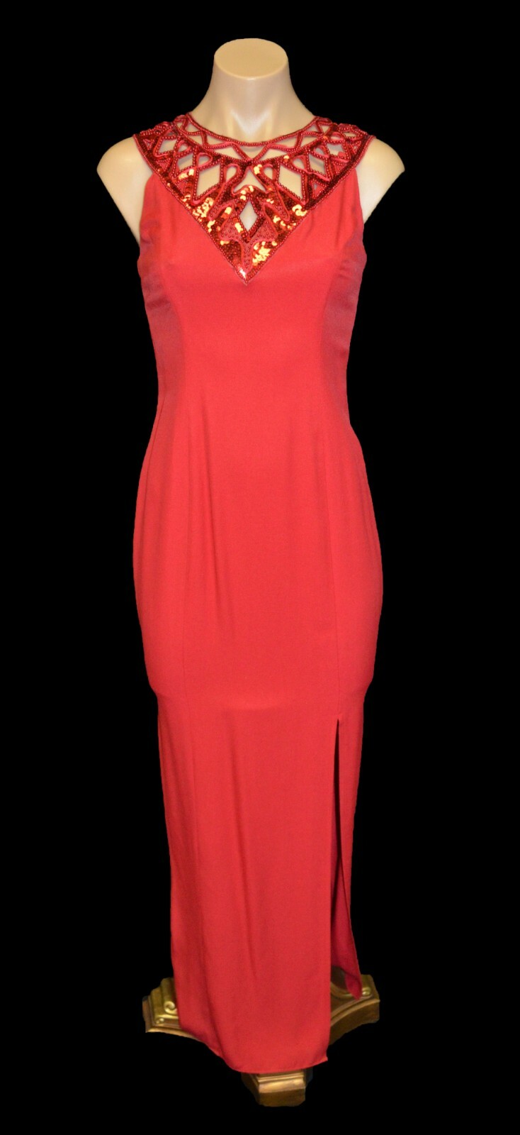 Flirtations Vintage 90s Red Sequin Beaded Wiggle Party Prom Dress sz 5/6
