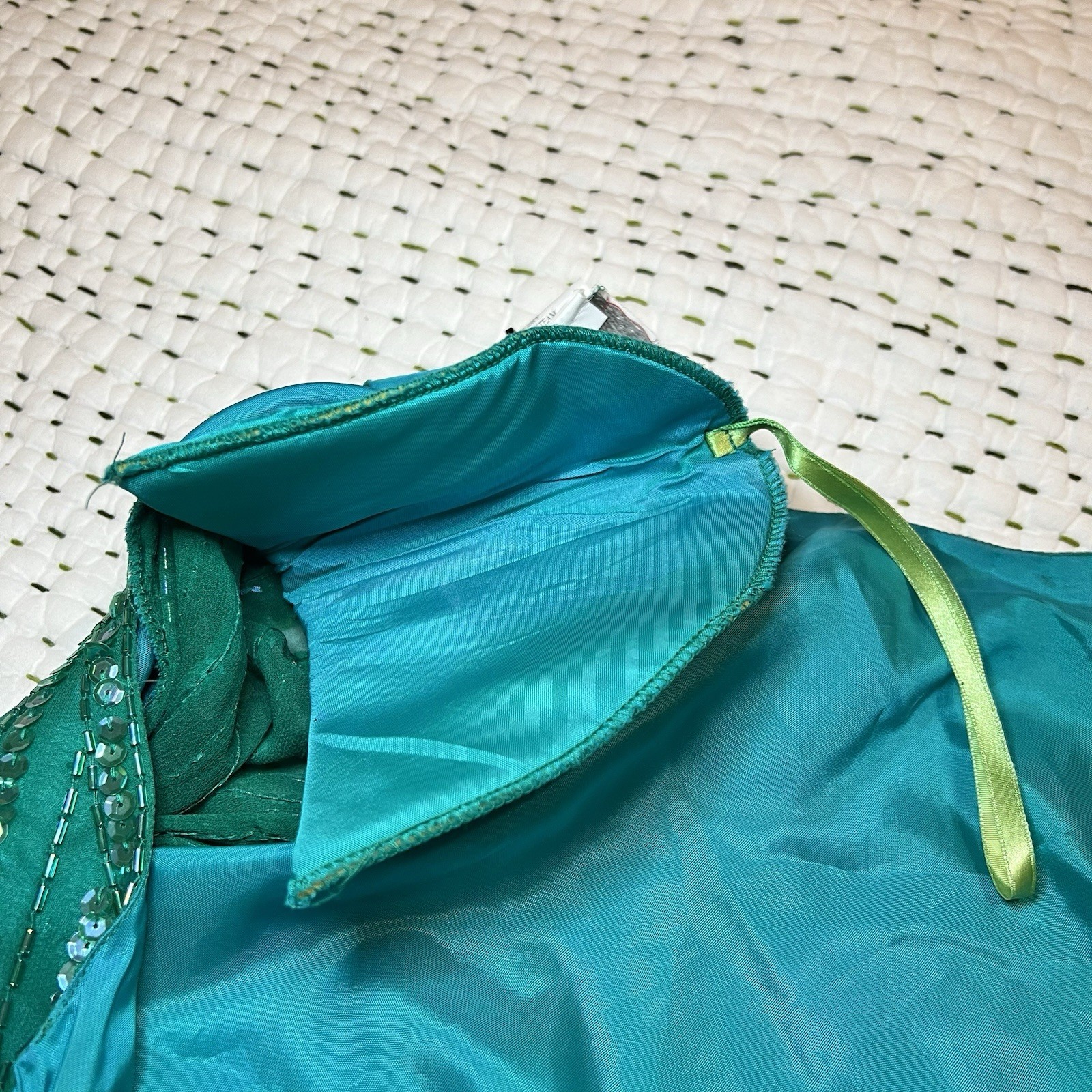 Vintge NADINE Boutique Medium Silk Hand Beaded Embellished Cocktail Dress Green