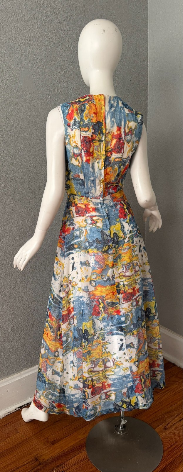 Vintage 60s Abstract Mod Boho Maxi Party Dress XS