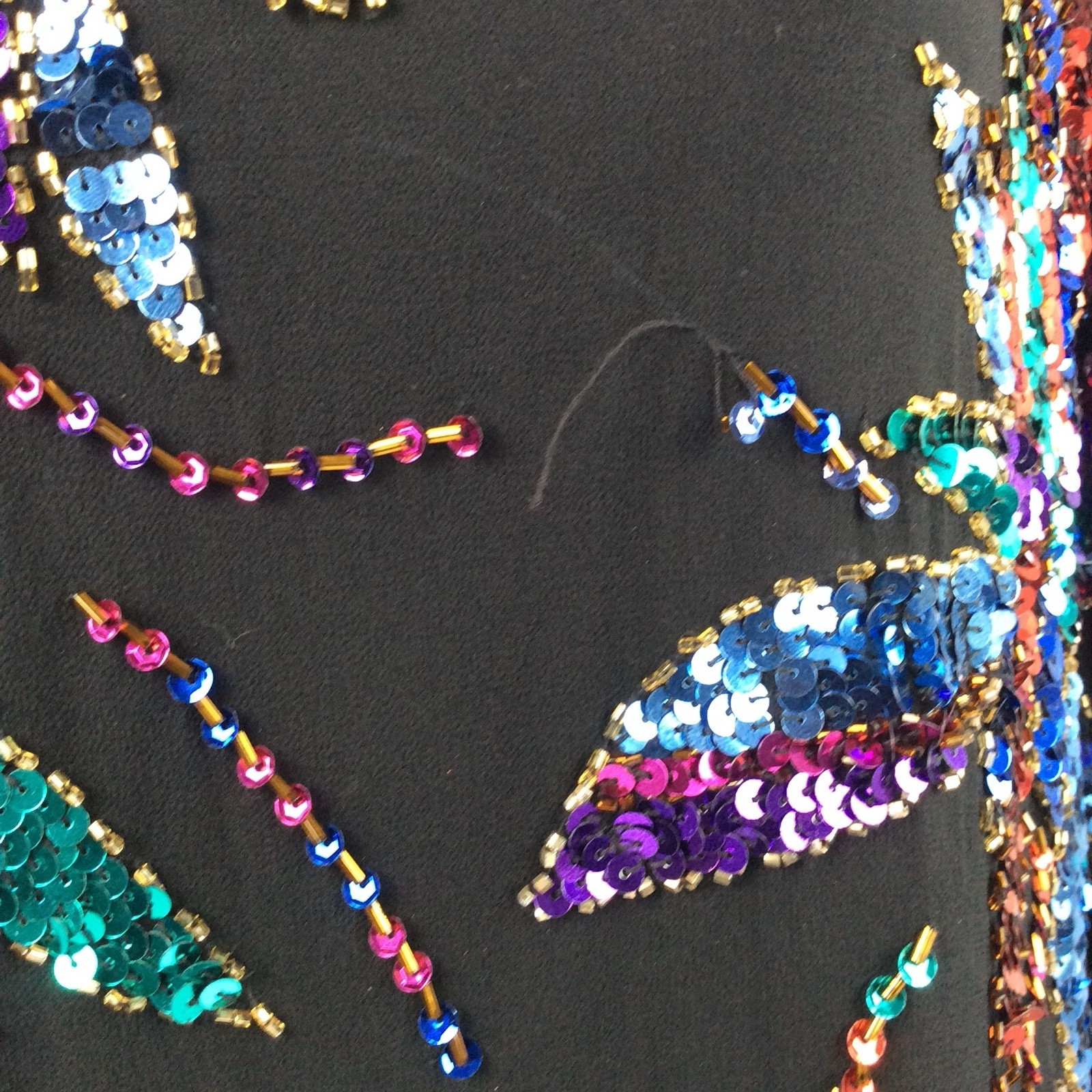 Oleg Cassini Black Tie Blouse Silk Colorful Sequin Beaded Top Vtg ?Sz S/M READ!