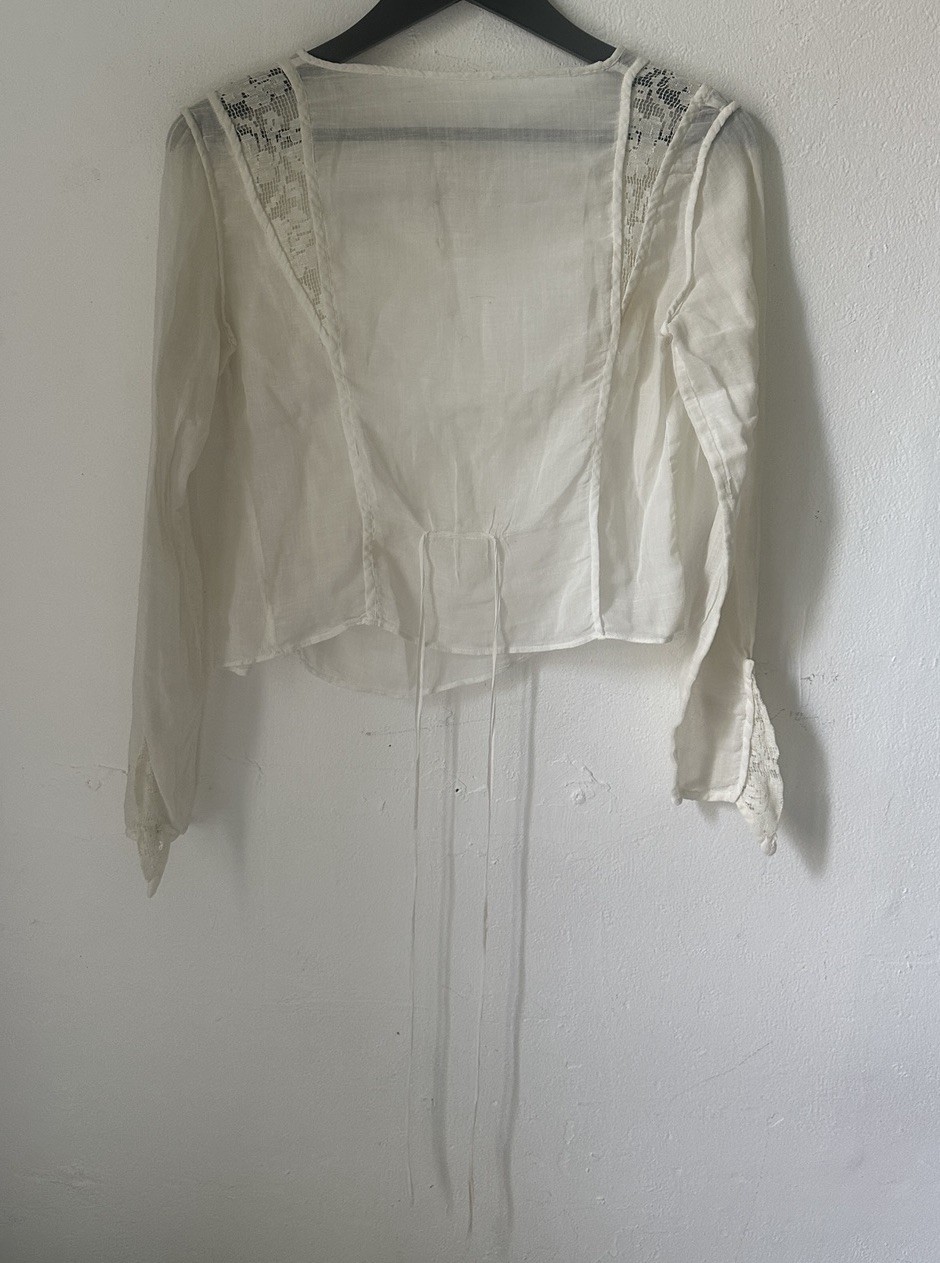 Antique Edwardian 1910s White Blouse Top Shirt Button Cotton Victorian