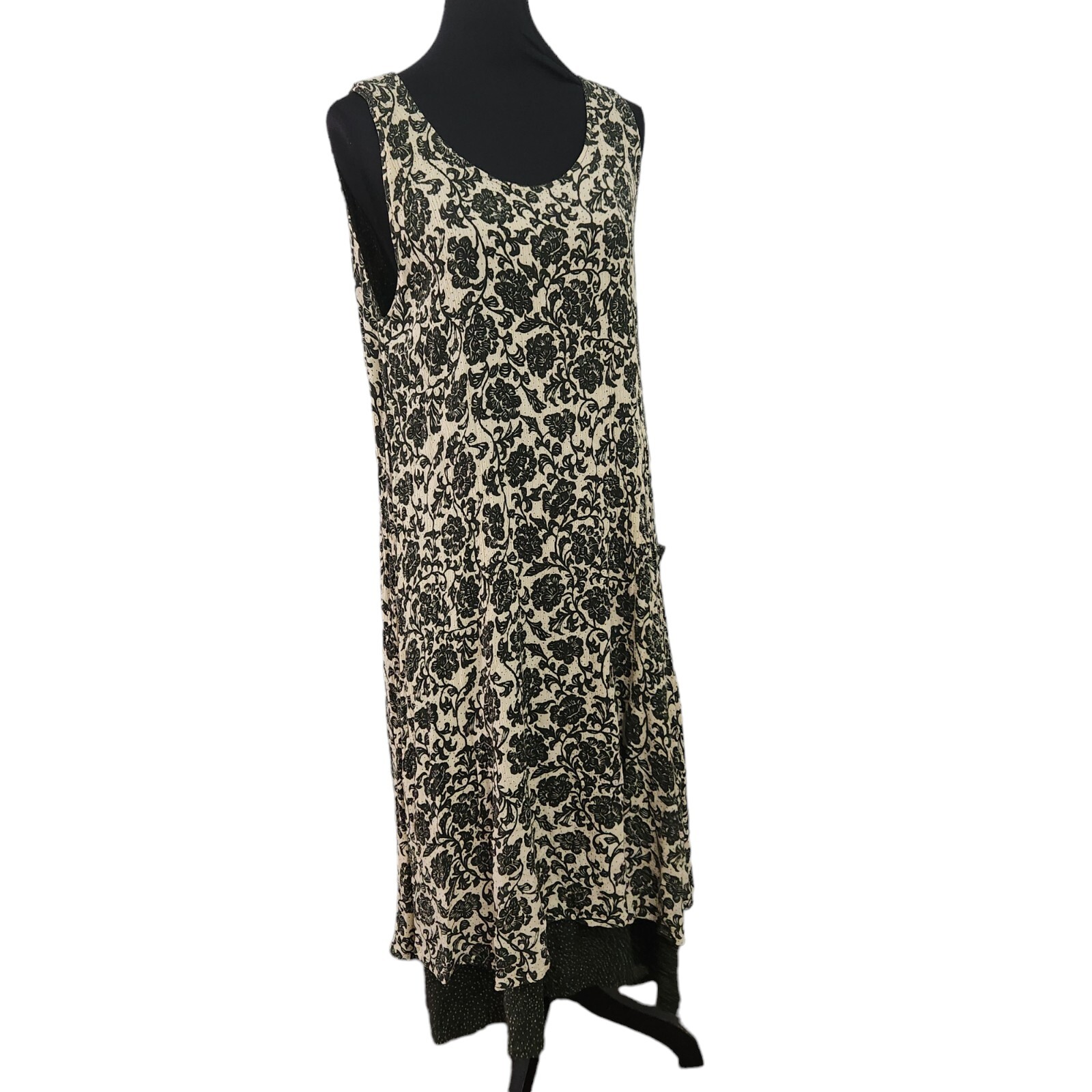 Vintage Serendipity Layered Dress S M Green Ivory Floral Long Sleeveless