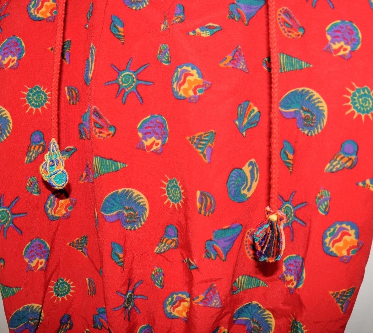 Vintage 80s Bold Seashell Embroidered Vacation Beach Polo Shirt Sz Small Kitschy