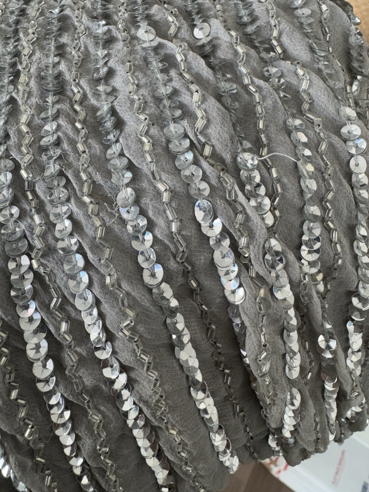 Vintage 90s Stenay Silver Grey Beaded Sequin Party Cocktail Gatsby Dress Size 8P