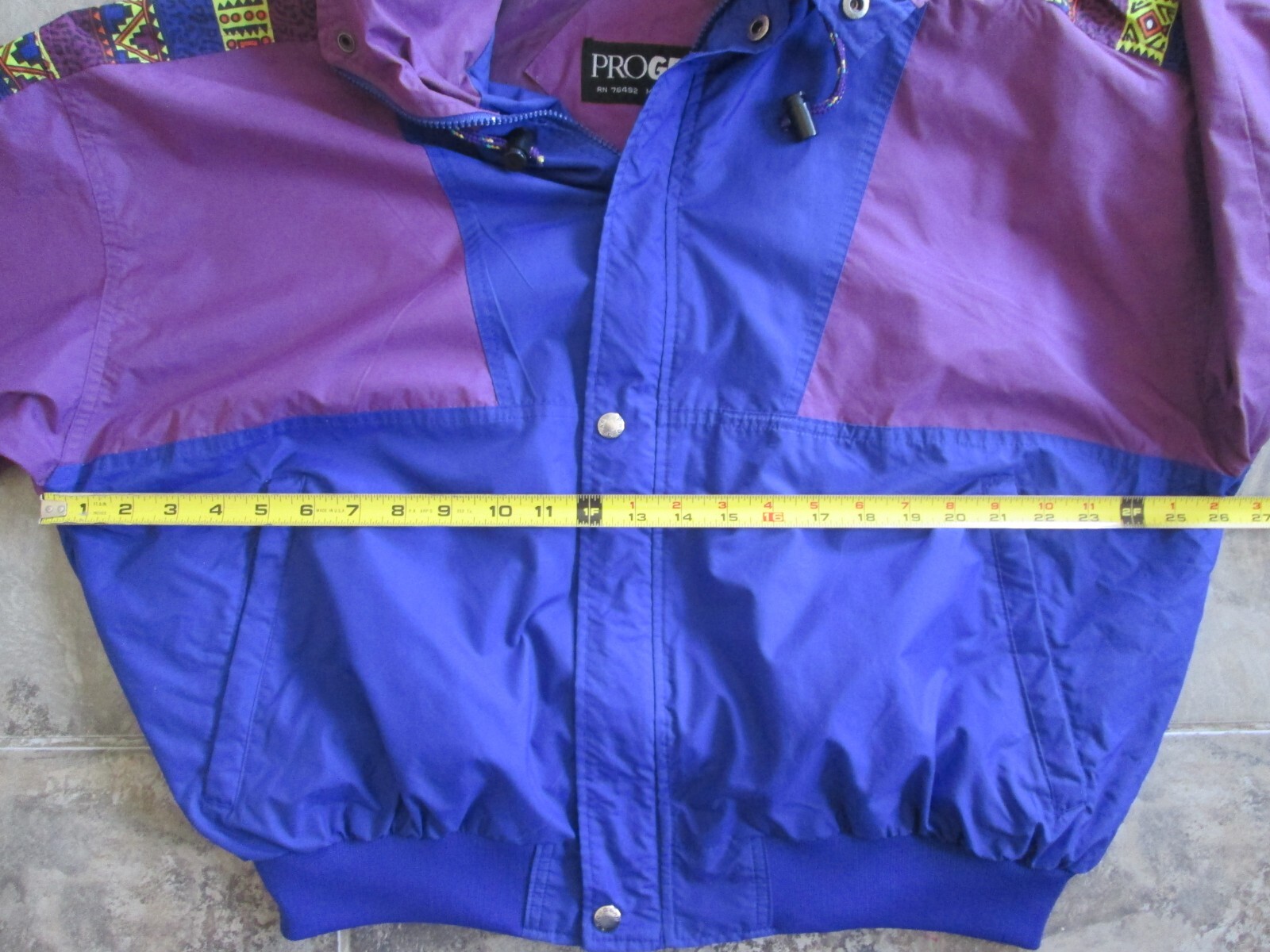 Vintage Pro Gear Nylon Jacket Women&rsquo;s Large Color Block Purple Neon Hooded Korea