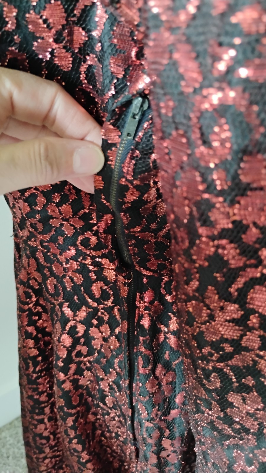 1950&rsquo;s Vintage Black Orange Lace Cocktail Party Dress Goth Witchy Halloween 4/6