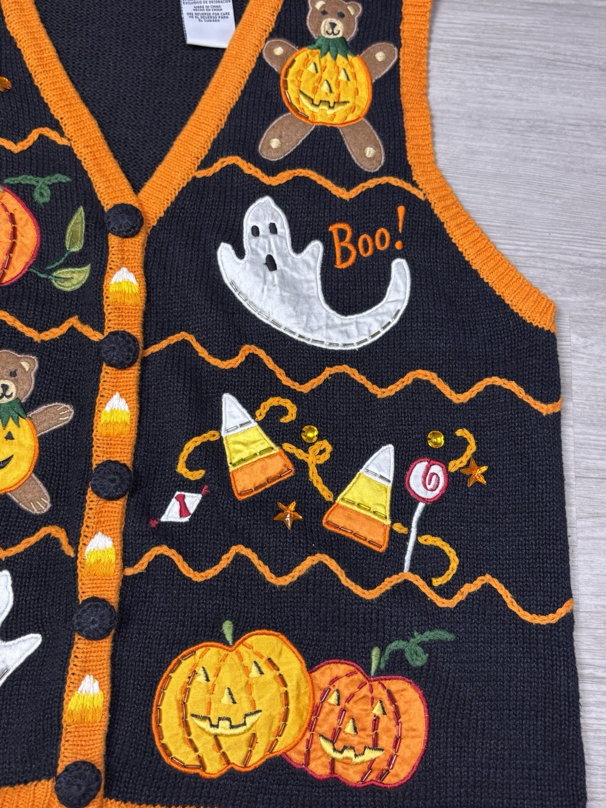 1990 Halloween Sweater Vest Basic Editions Size Large Whimsical Festive Spooky