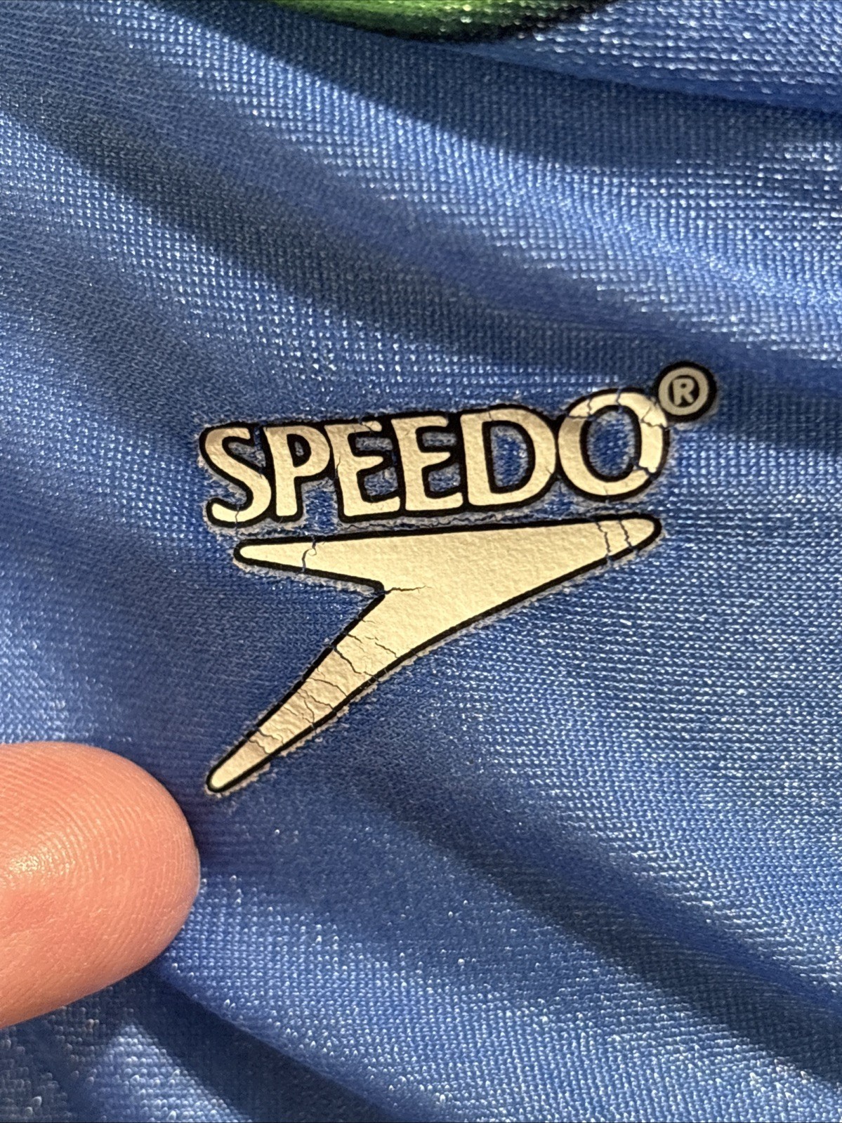Vintage 90&rsquo;S SPEEDO Womens 14 38 Blue Vaporwave Rainbow Racerback USA Antron