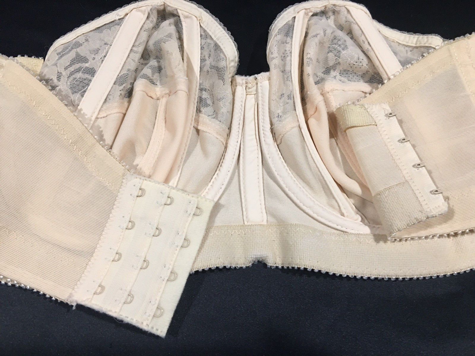 Vtg Goddess Nude Strapless Nylon Bullet Bra 34 DD Union Label