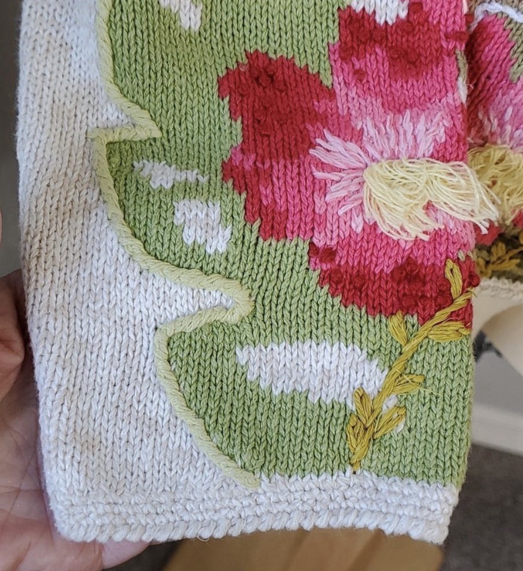 VTG Susan Bristol Button Down Sweater Beautiful Embroidery Flowers/Birds – Sz M