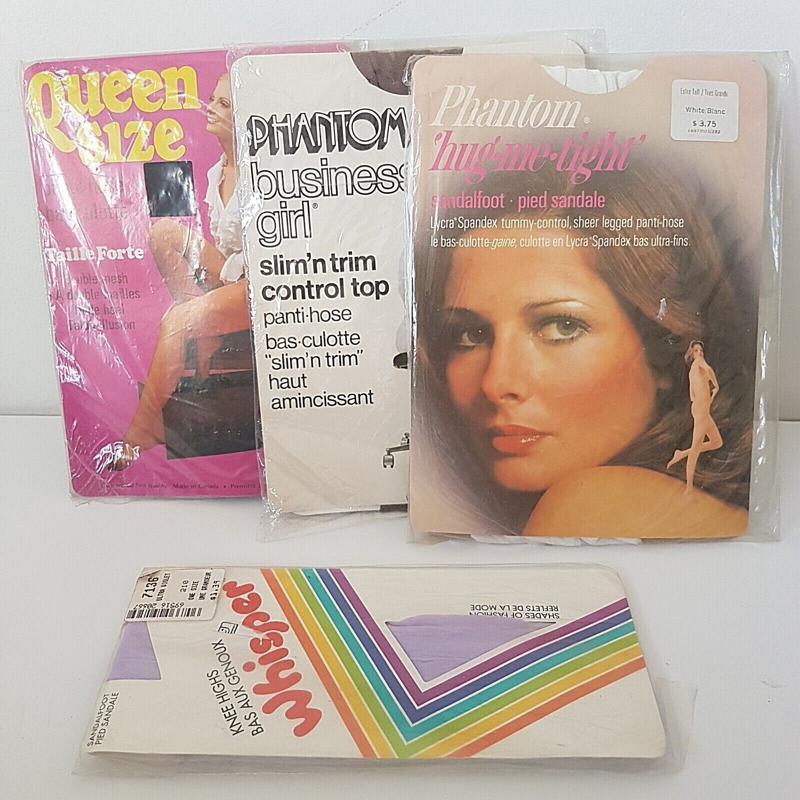 Vintage PANTY HOSE Knee high FRENCH Lot Of 4 Nylon Various Brands Made in Canada