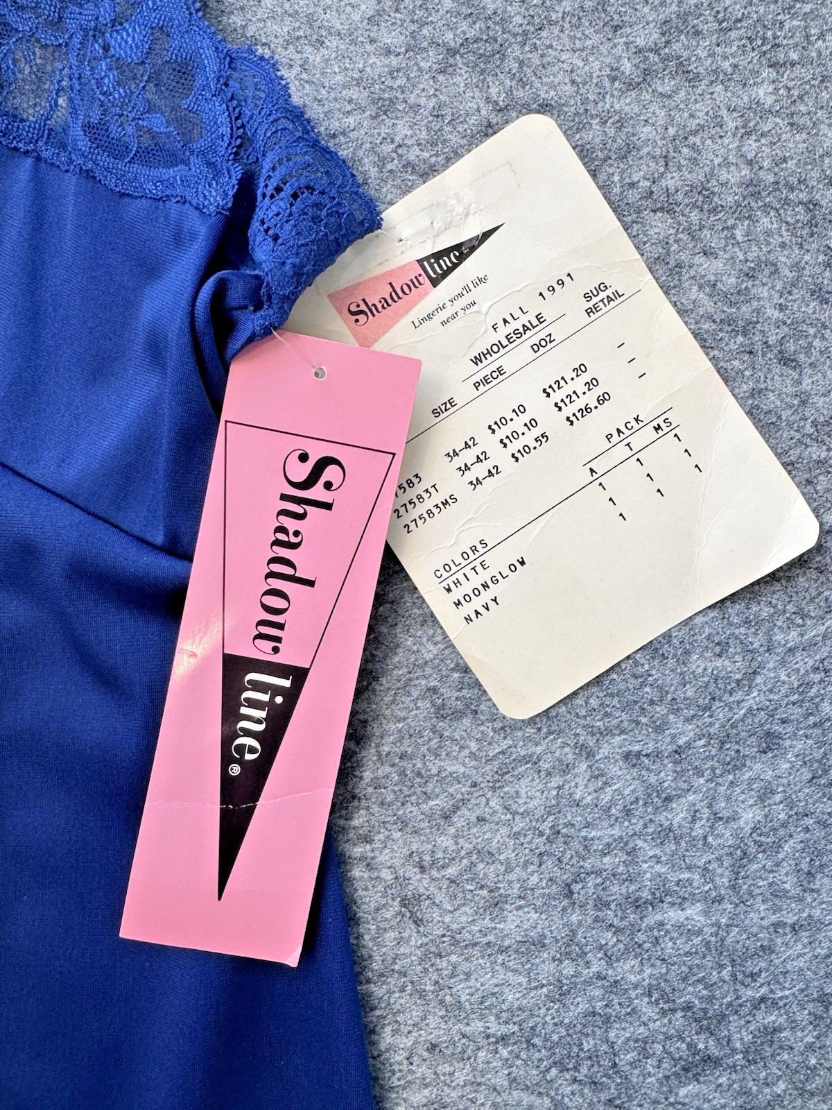 Shadowline Full Slip Blue NOS w/Orig Tags, Peek-A-Boo Bodice Lace, Sexy VTG 90&rsquo;s