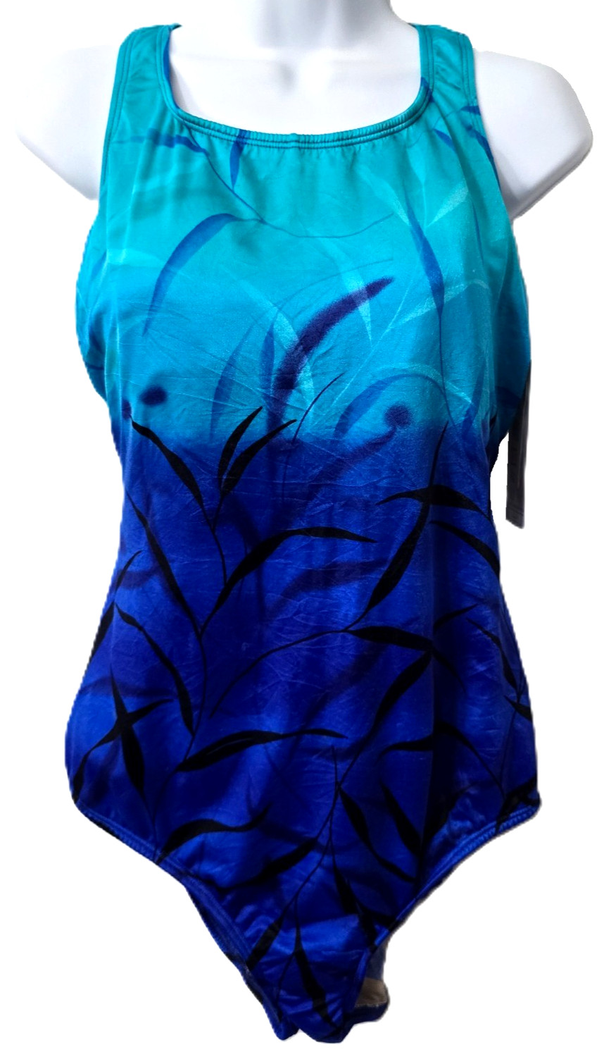 Vintage Delta Burke Swimsuit 18W Plus One Piece Halter Open Back Blue Ombre 90s