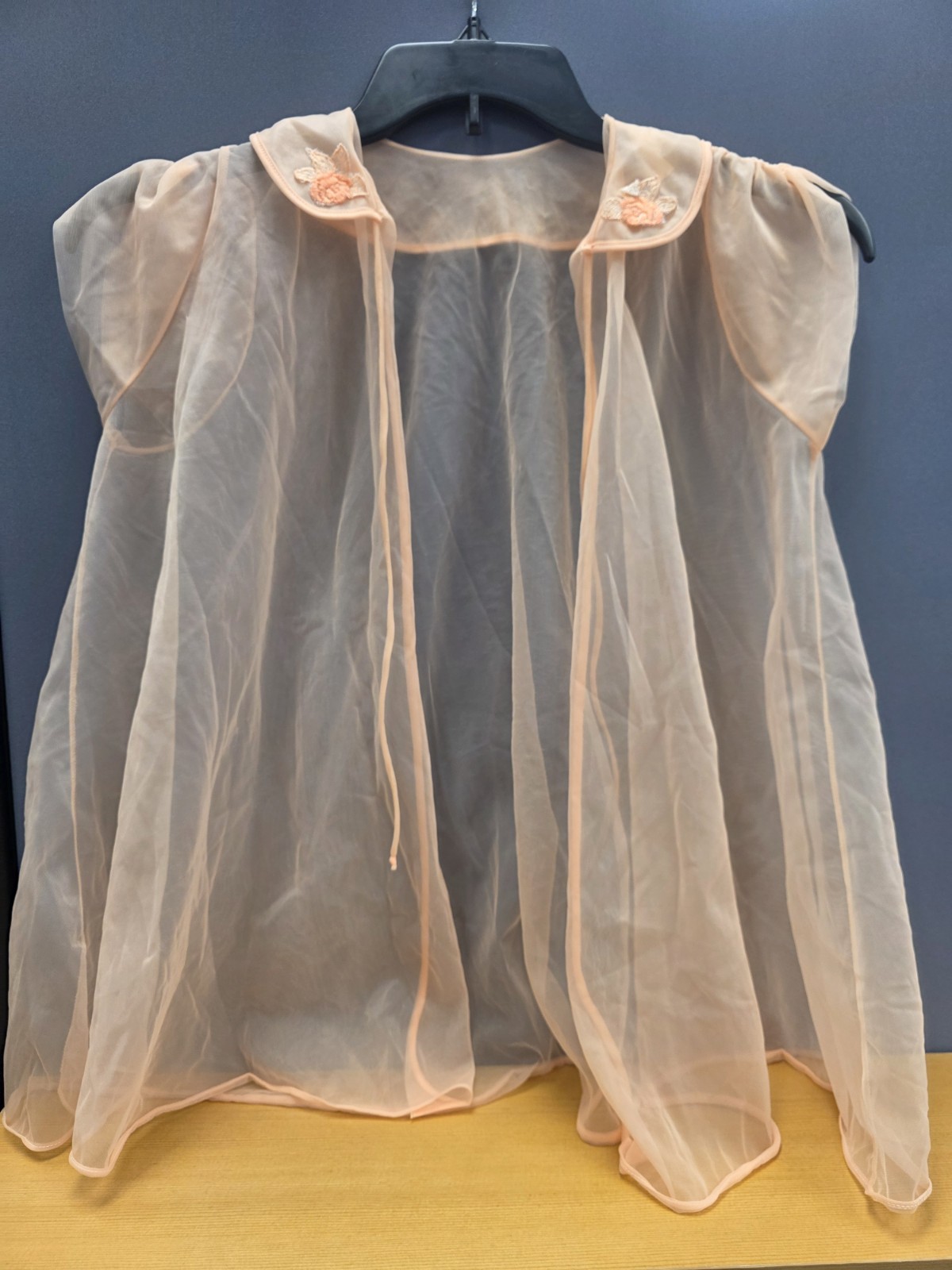 Vtg Babydoll Peignoir Set Peach Pandora Lingerie Robe Chiffon Sheer 100% Nylon