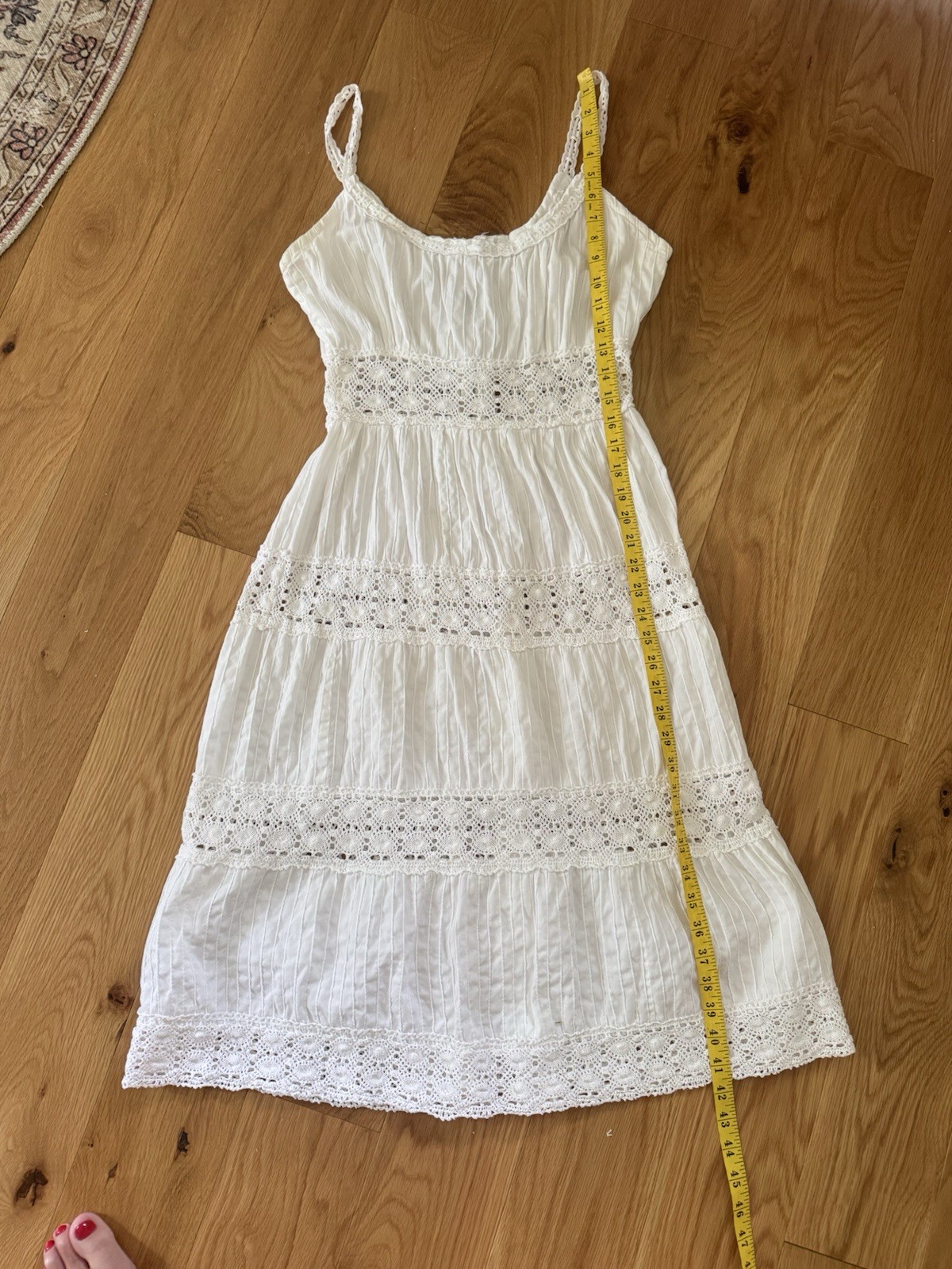 Vtg 70s White Cotton Crochet Sundress Prairie Dress Cottagecore Boho Bridal