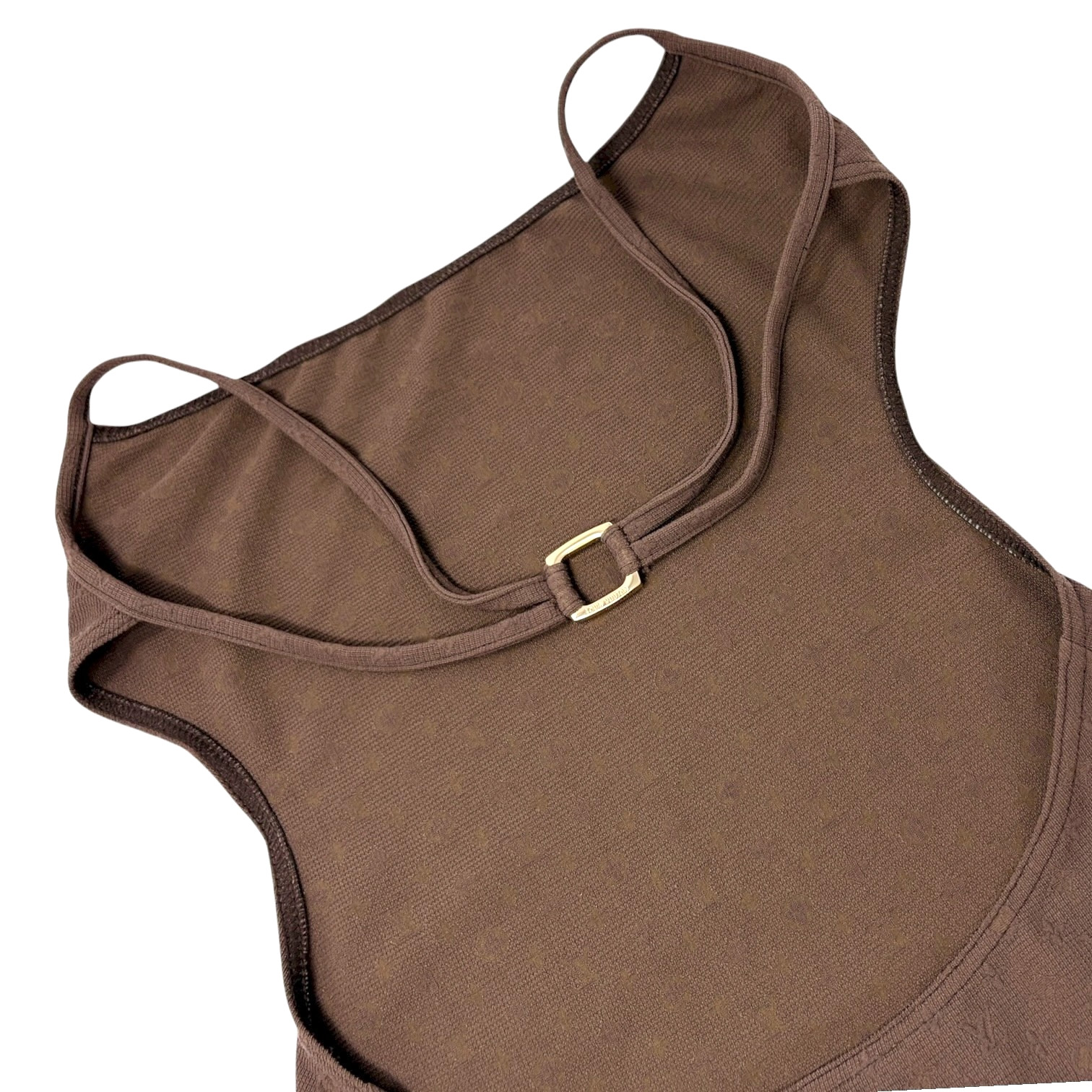 LOUIS VUITTON Vintage LV Logo Monogram Swimsuit Swimwear #36 Brown Gold Nylon