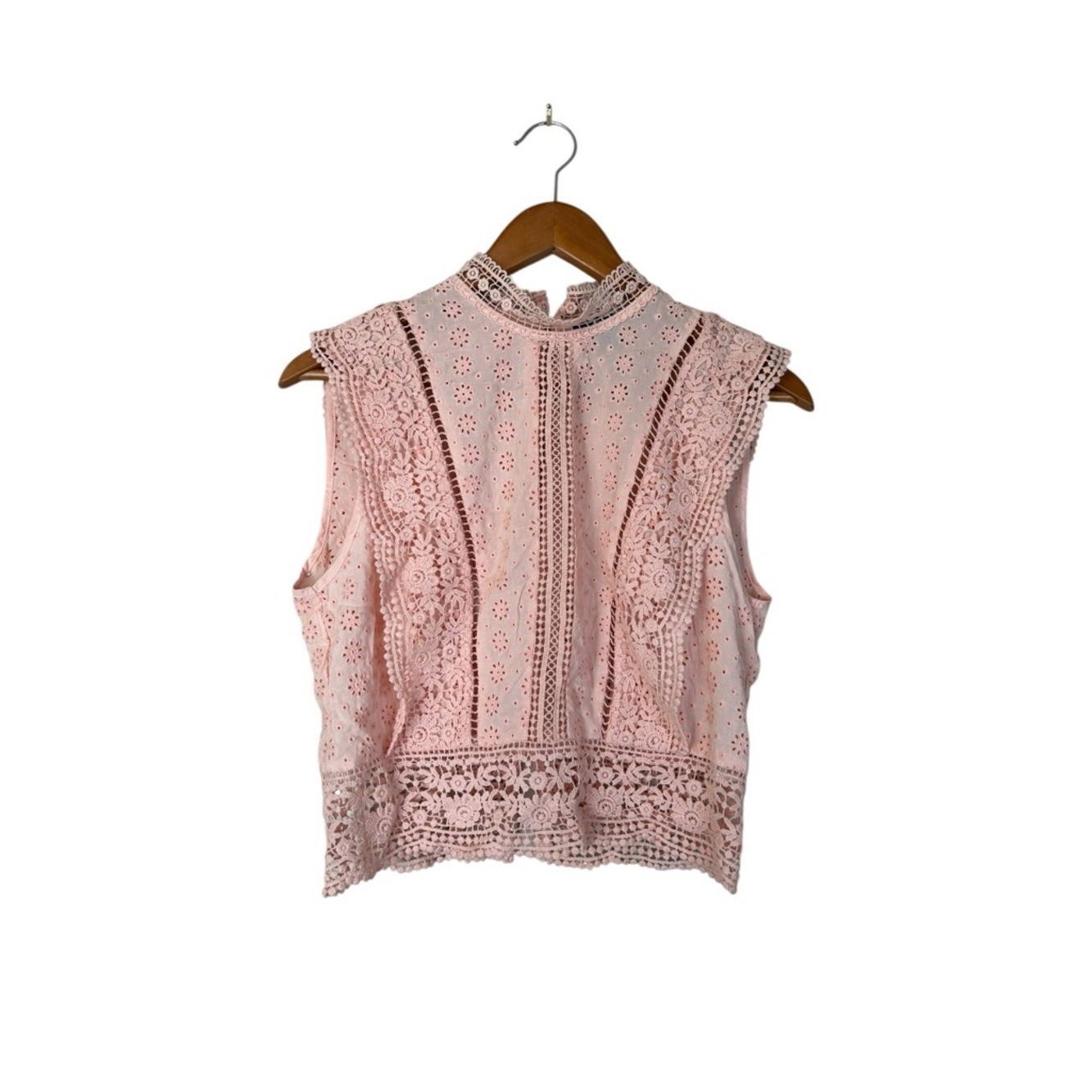 Vintage-Inspired Forever 21 Cotton Embroidered Blouse, Cropped Mock Neck Pink S