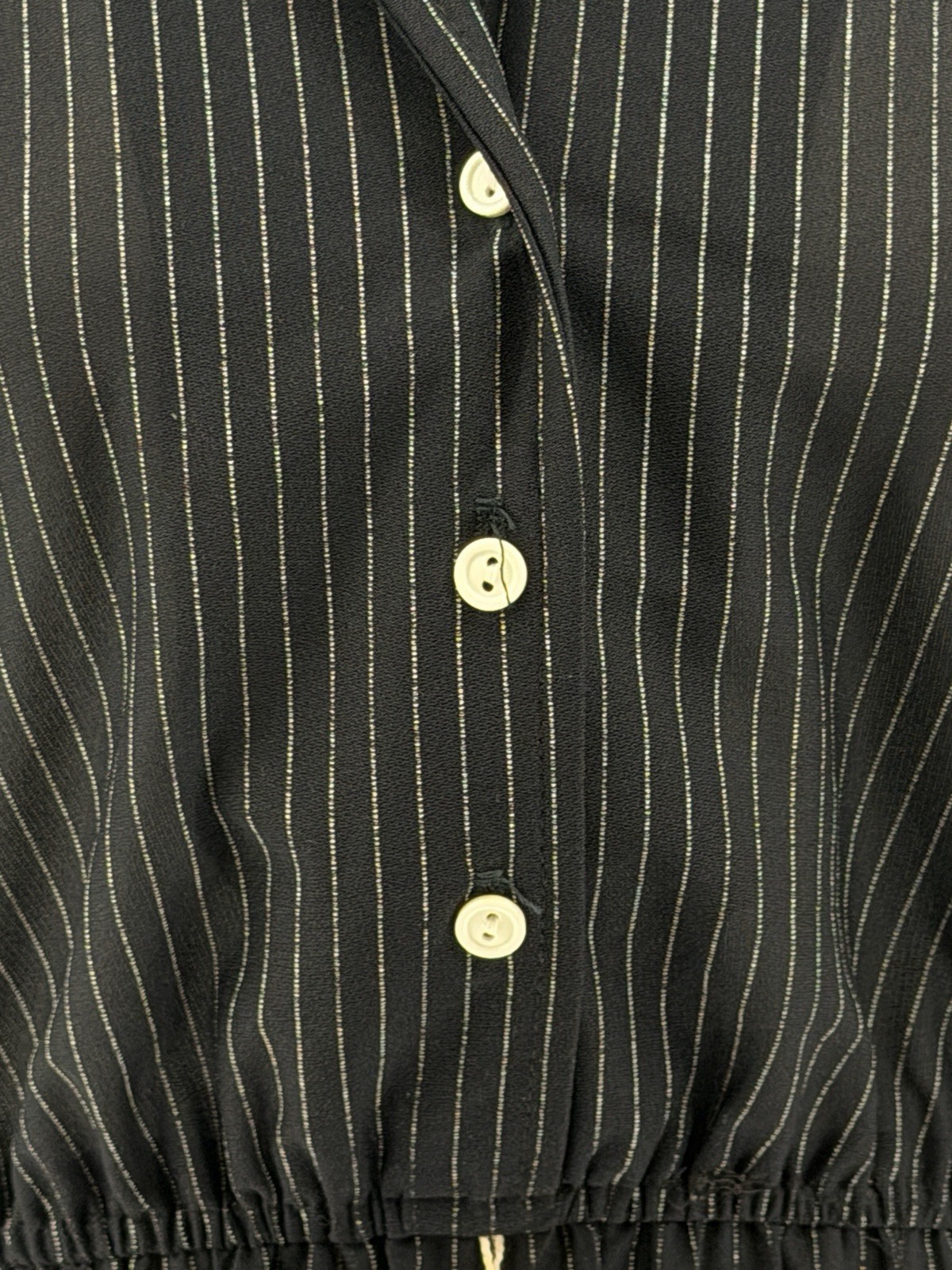 Vintage Tab-Sleeve-Black & White Pinstripe Shirtwaist dress-Size 14-No Belt