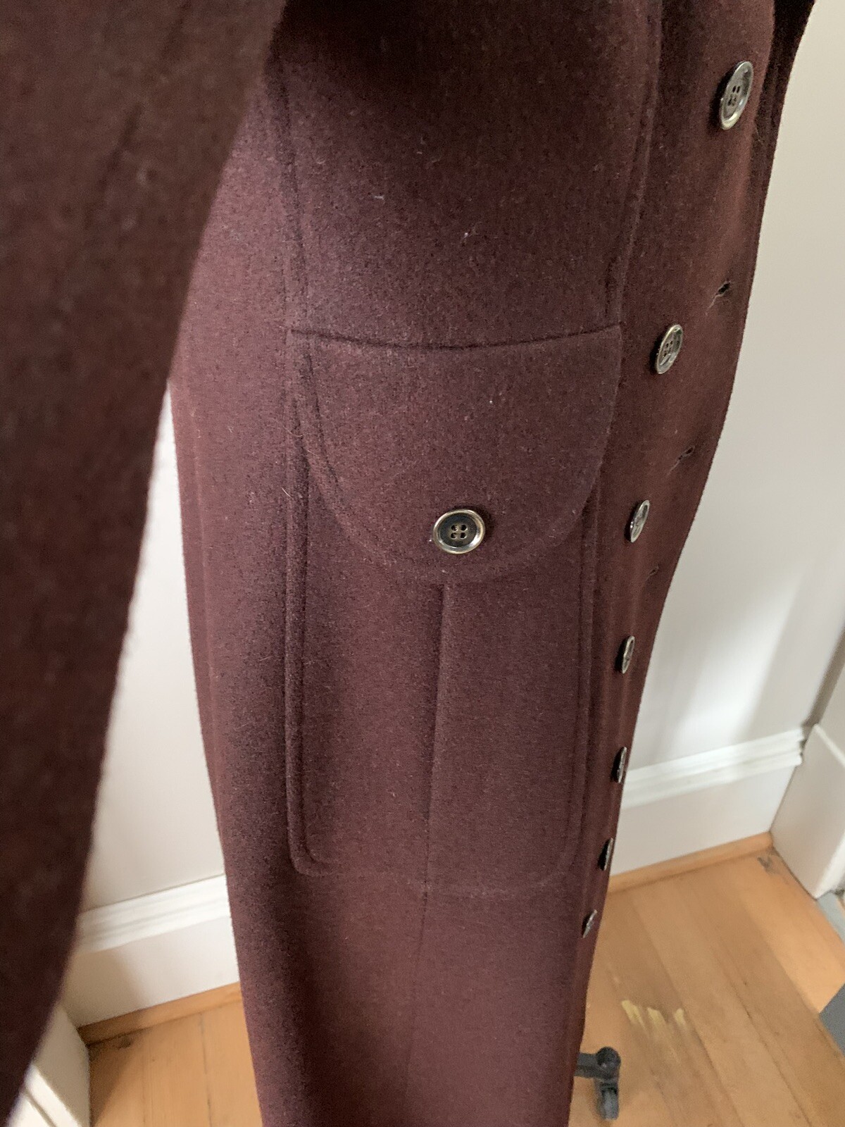 Vintage Womens Wool Double Breasted Long Coat No Size Tag Wine EUC Steam Punk