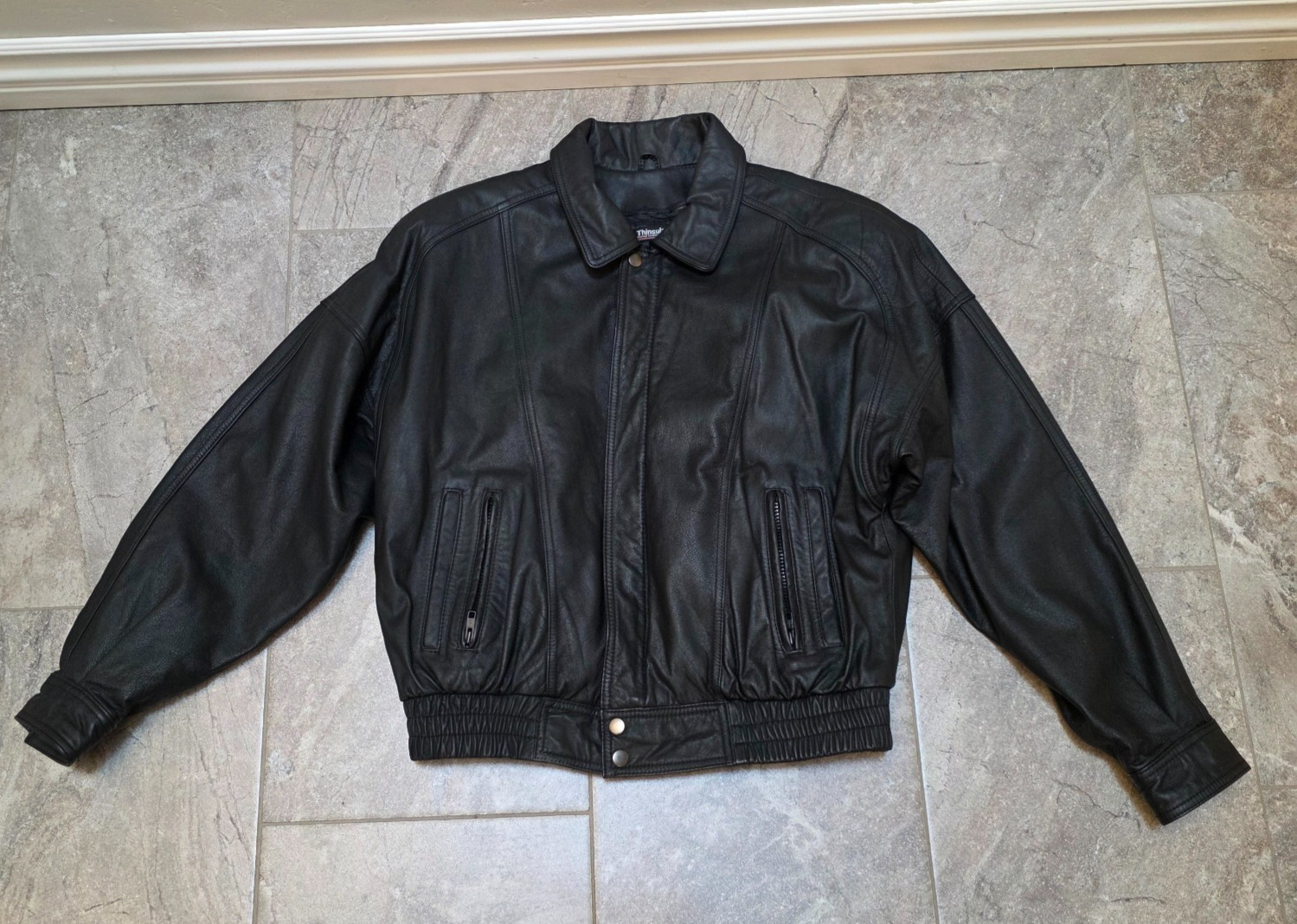 Vintage 90s Byrnes & Baker Women&rsquo;s Black Leather Bomber Biker Jacket Sz M