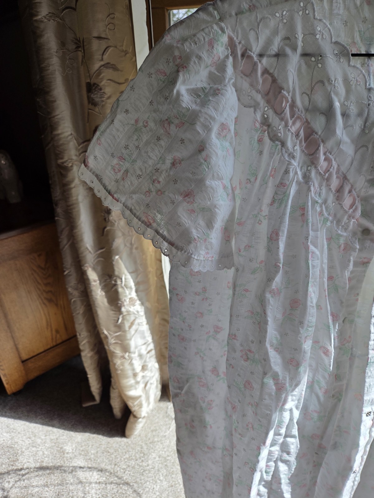 Vintage Damea Pastel Cotton Polyester Seersucker Housecoat w Snap Closure Sz L