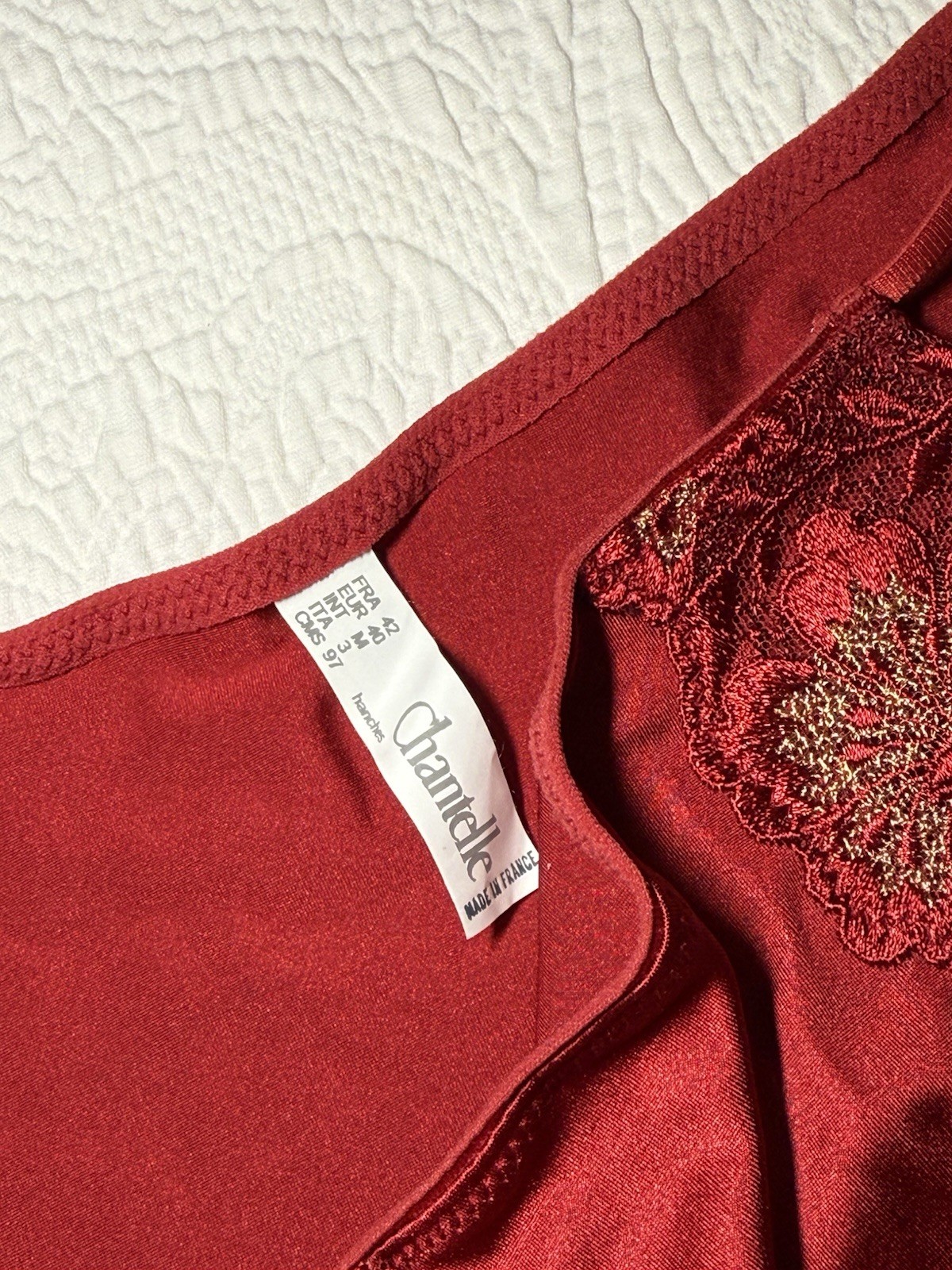 Vtg Chantelle Red Embroidered Trim String Bikini Stretch Panties Size Large