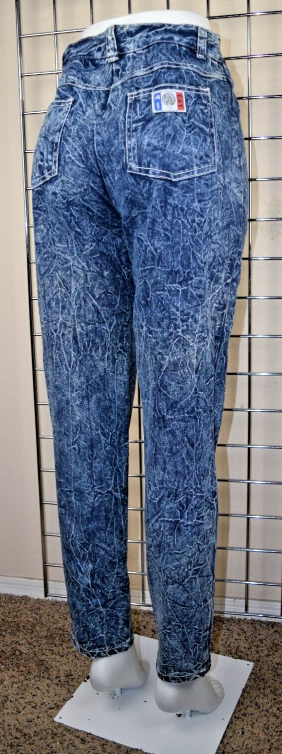 Vintage Jeans F A X Acid Wash Size 13/14 W28 L29 80s Blue High Waist Made USA