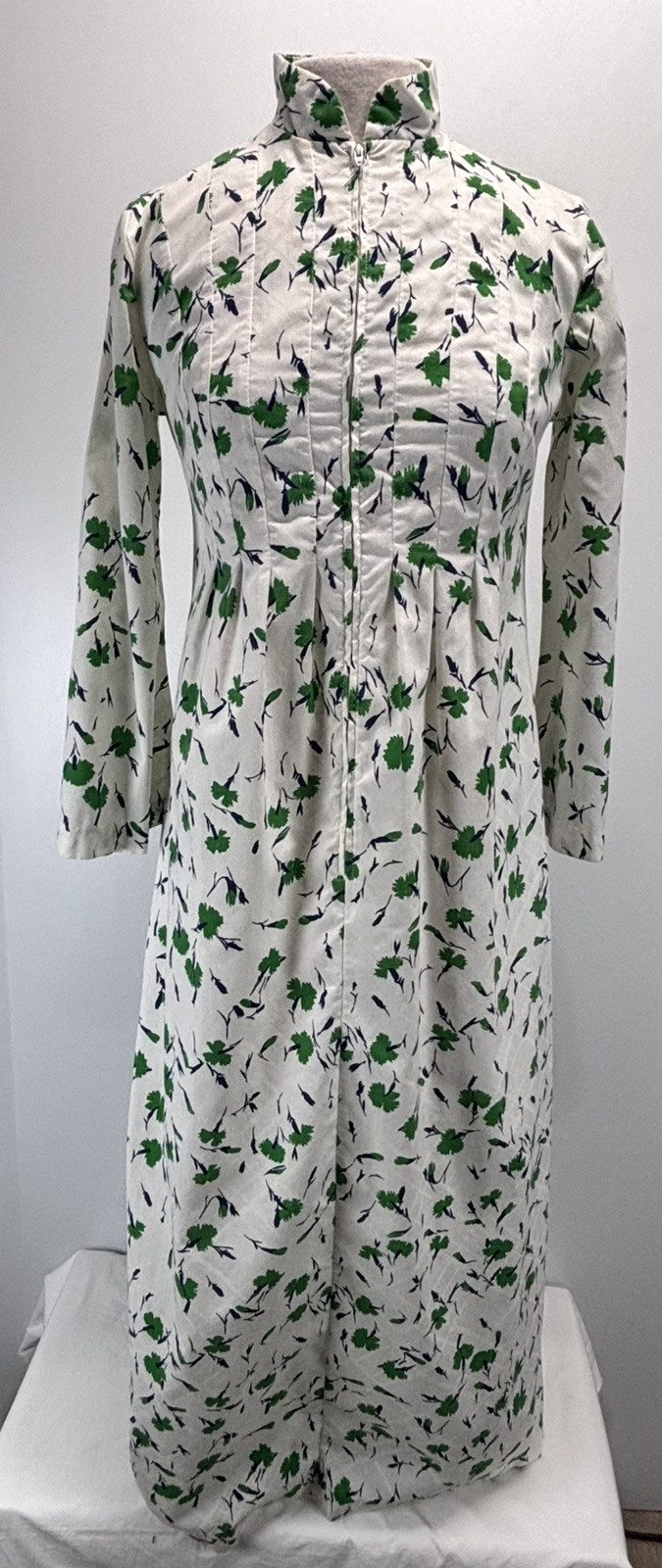 Vtg David Brown Caftan House Dress Sz Small Women’s Floral Zip Front Maxi Boho