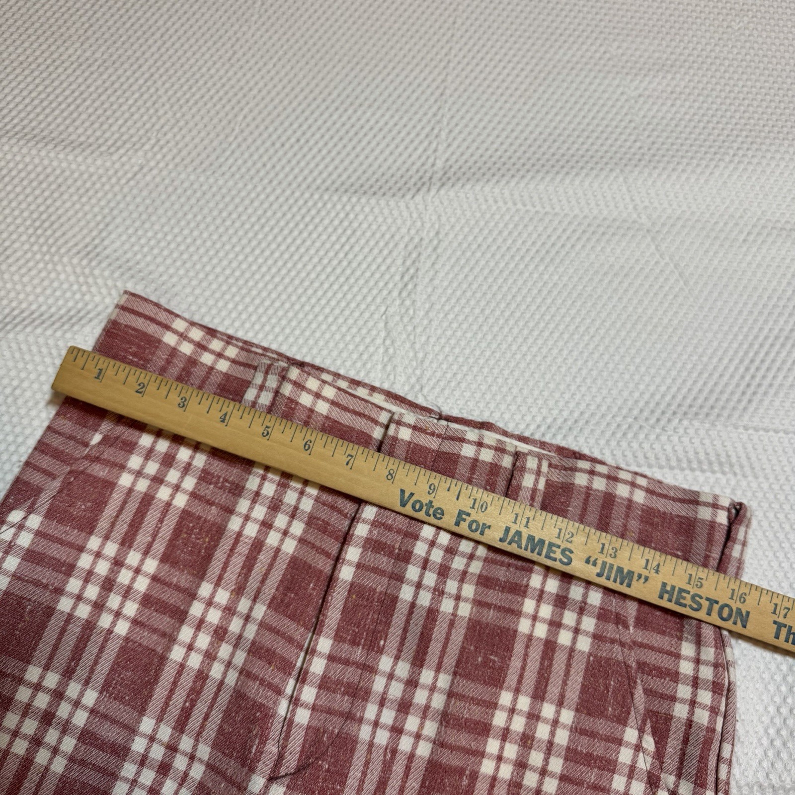 True Vintage 1970s Wrangler Plaid Red Bell Bottoms Disco Pants Twill USA 32×34
