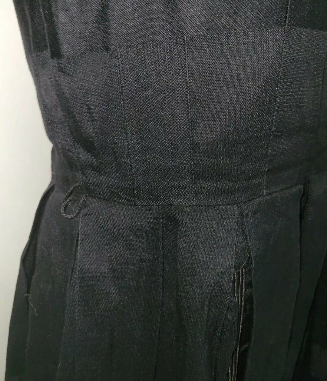 L&rsquo;AIGLON Black Linen Full pleated pocket Skirt Dress S Vintage 60s