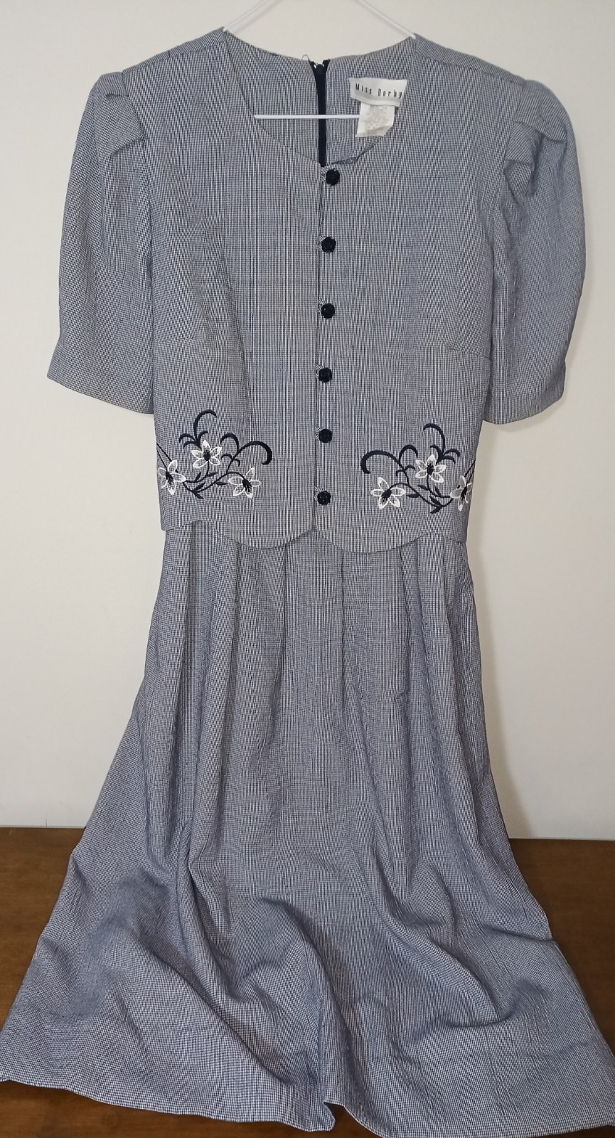 Vtg Miss Dorby Women&rsquo;s Dress Blue & White Gingham Button Secretary Cottage Core